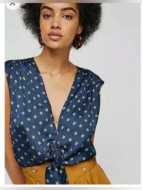 Free People Navy Morning in Marrakesh Top size S